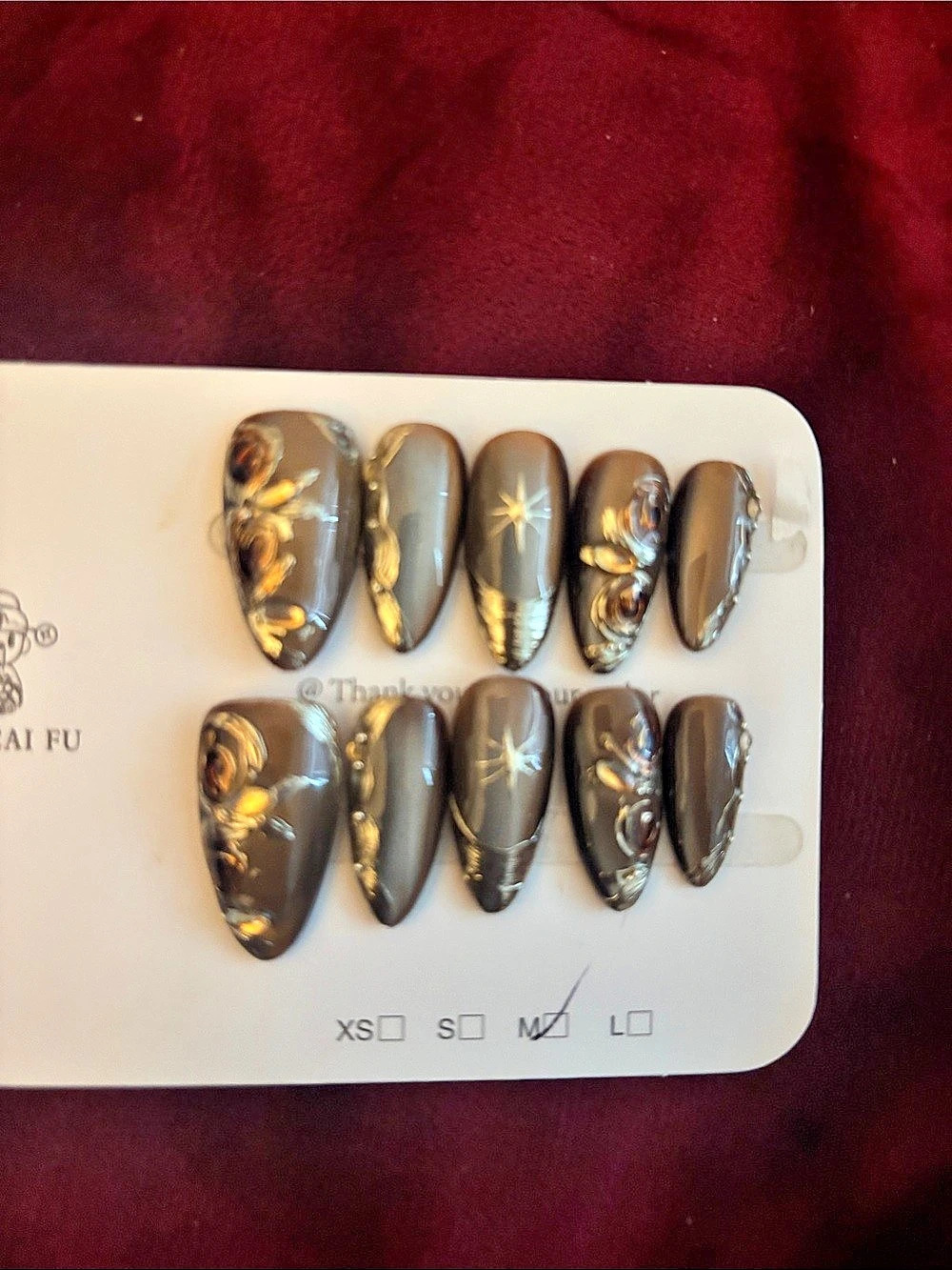Black & Gold Abstract Press-On Nails Medium